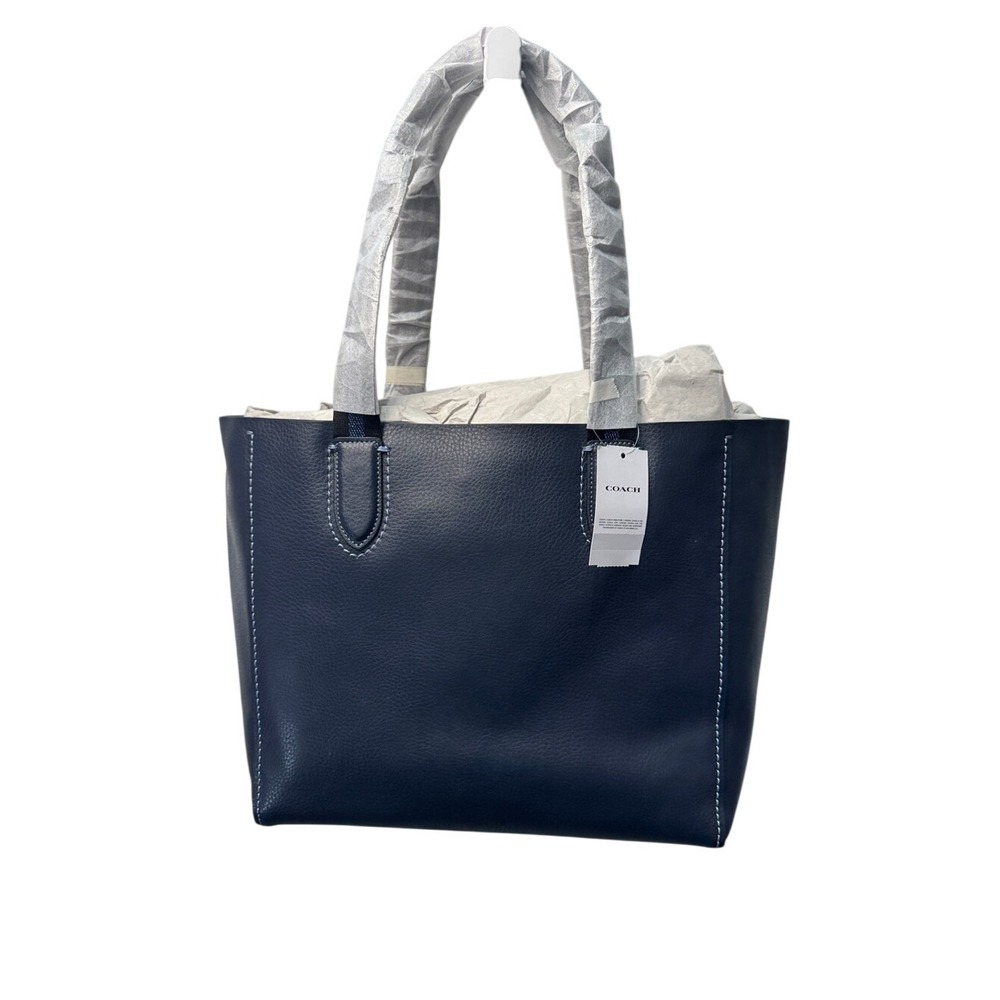 Coach Derby Tote Midnight Navy Pebble Leather Horse Carriage Logo NEW - Picture 2 of 5